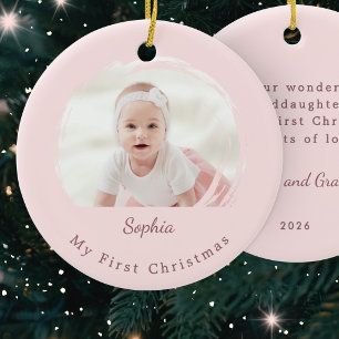 Babys första jul Rosa Elegant Foto Minnessaker Julgransprydnad Keramik