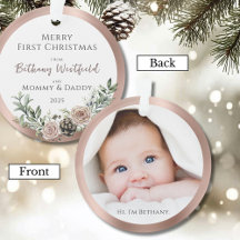 Baby's Första Jul Rosa Guld Foto Minnessaker