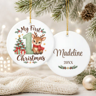 Baby's första jul Sage Green Ren Julgransprydnad Keramik
