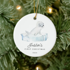 Baby's första jul säl julgransprydnad keramik