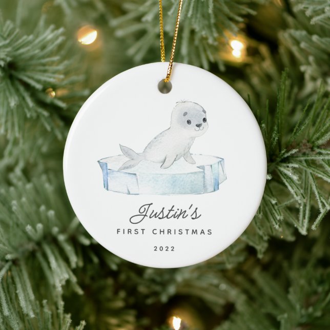 Baby's första jul säl julgransprydnad keramik (Träd)