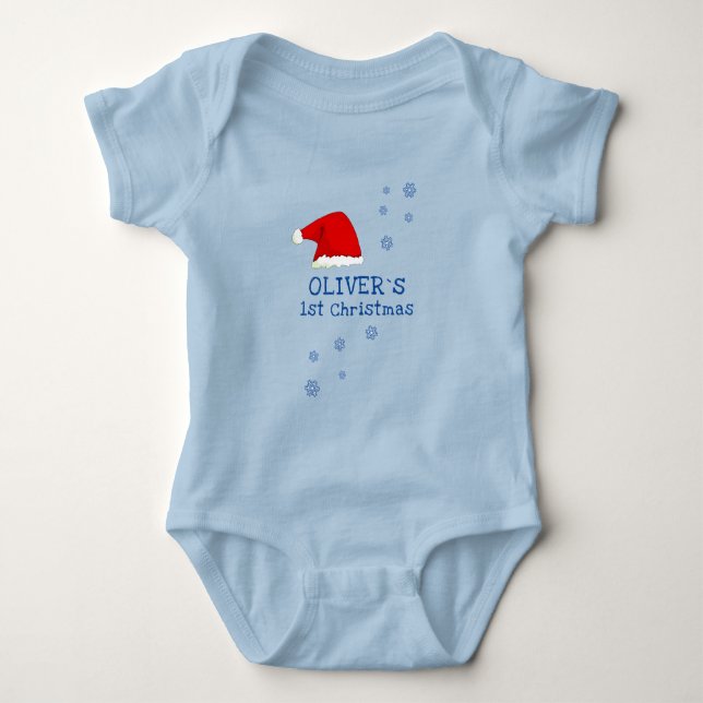 Babys första jul Santa hatt Snöflinga Blå T Shirt (Framsida)