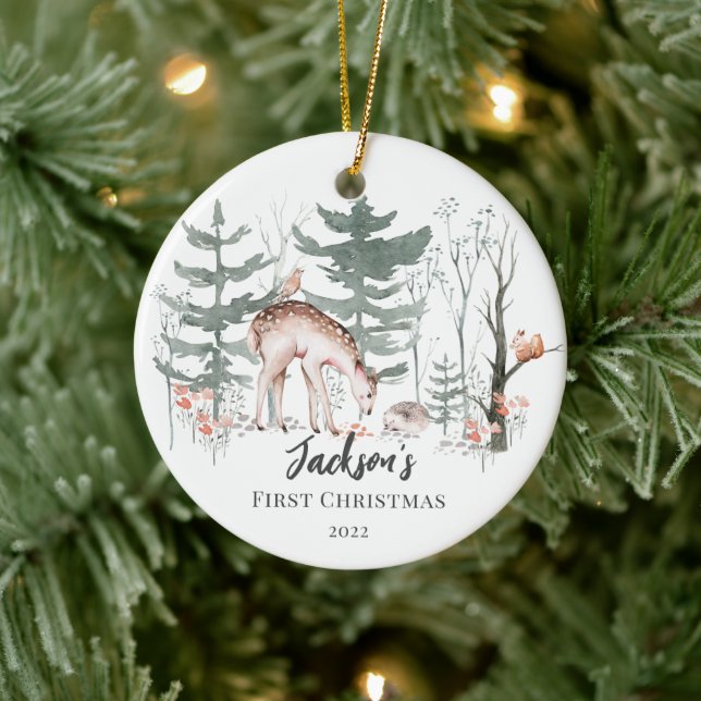 Baby's första jul skogs- julgransprydnad keramik (Träd)