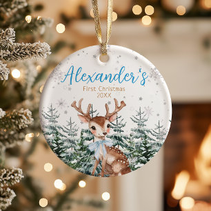 Babys första jul skogsren julgransprydnad keramik