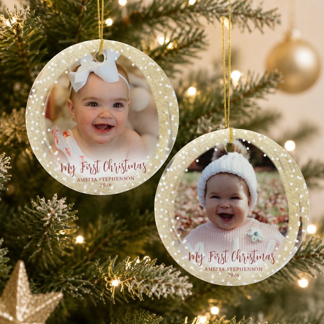 Babys Första Jul Skript 2 Bilder Guld Julgransprydnad Keramik (Skapare uppladdad)