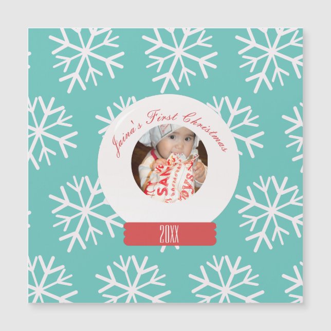Baby's första jul Snökupol Snöflingor Teal  (Framsida)