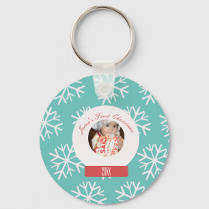 Baby's första jul Snökupol Snöflingor Teal Nyckelring