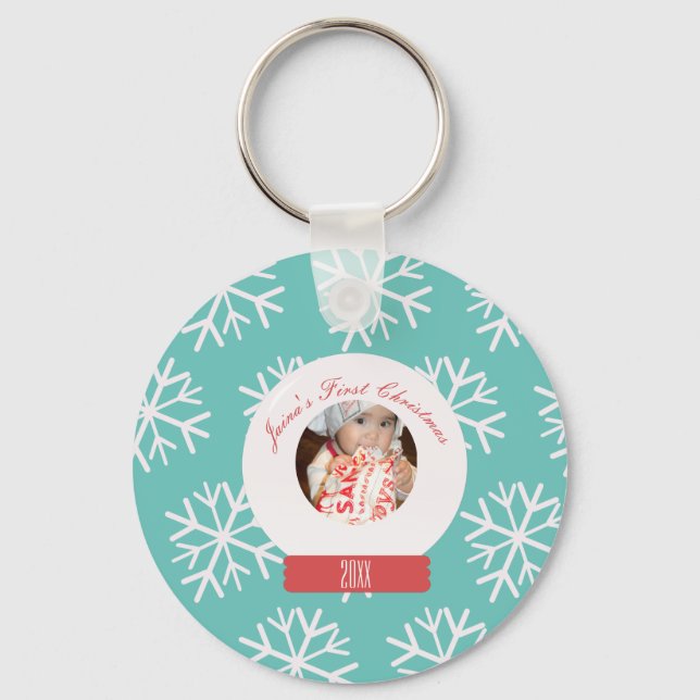 Baby's första jul Snökupol Snöflingor Teal   Nyckelring (Framsida)
