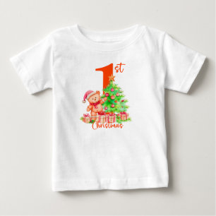 Baby's första jul, söt björn och träd design t shirt