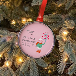 Babys första jul - Söt lammkonst på rosa Julgransprydnad Metall