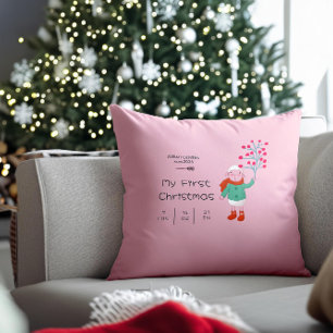 Babys första jul - Söt lammkonst på rosa Kudde