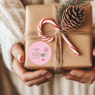 Baby's första jul - Söt lammkonst på rosa Runt Klistermärke