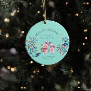 Babys första jul söta Gris och Björn Julgransprydnad Keramik