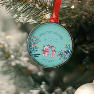 Babys första jul söta Gris och Björn Julgransprydnad Metall
