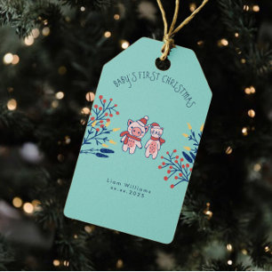 Babys första jul söta Gris och Björn Presentetikett