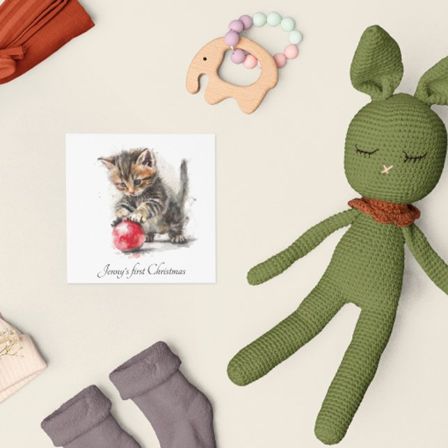 Baby's första jul söta kattunge högtidskort julkort (Skapare uppladdad)