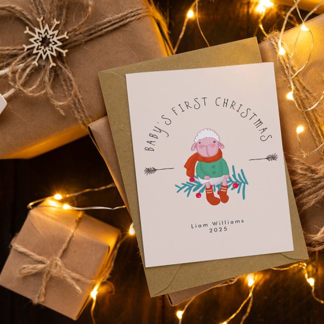 Baby's första jul söta lamm prydnad julkort (Skapare uppladdad)