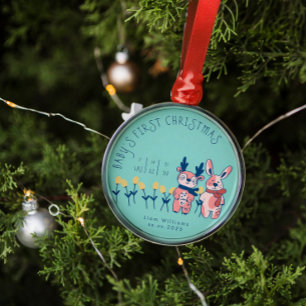 Baby's första jul söta renar vänner julgransprydnad metall