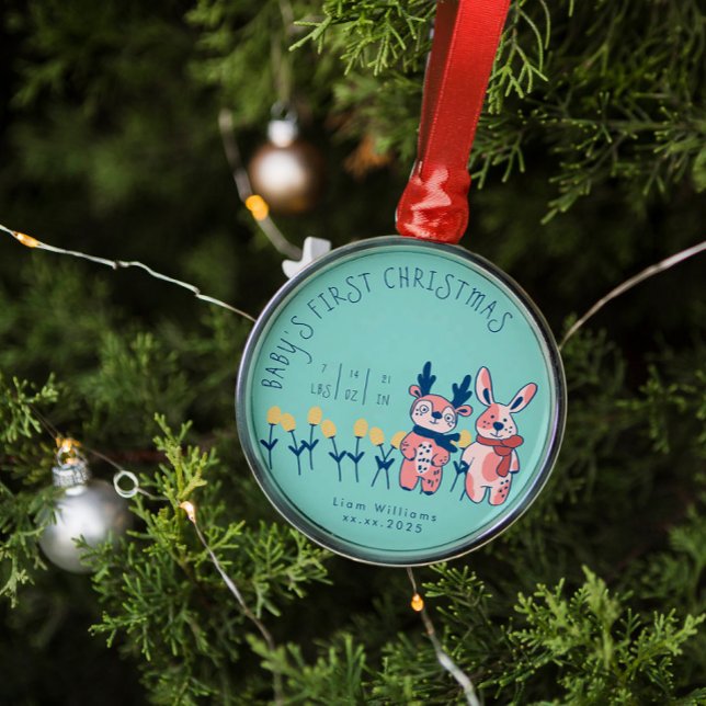 Baby's första jul söta renar vänner julgransprydnad metall (Skapare uppladdad)