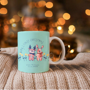 Baby's första jul söta renar vänner Två-Tonad mugg
