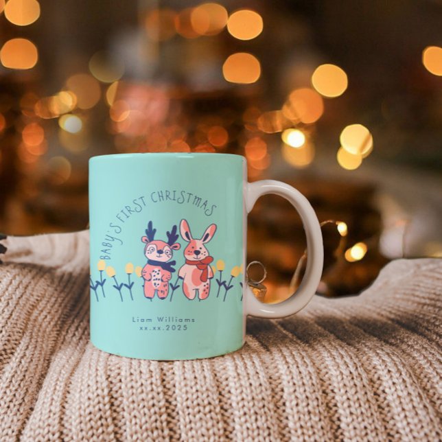 Baby's första jul söta renar vänner Två-Tonad mugg (Skapare uppladdad)