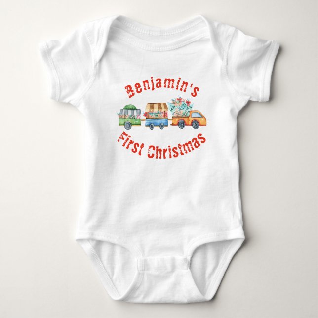 Baby's första jul söta Xmas lastbil  T Shirt (Framsida)