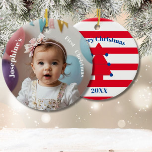 Babys Första jul Träd Photo Red White Julgransprydnad Keramik