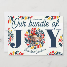 Baby's första jul Trefärgad JOY-krans Julkort