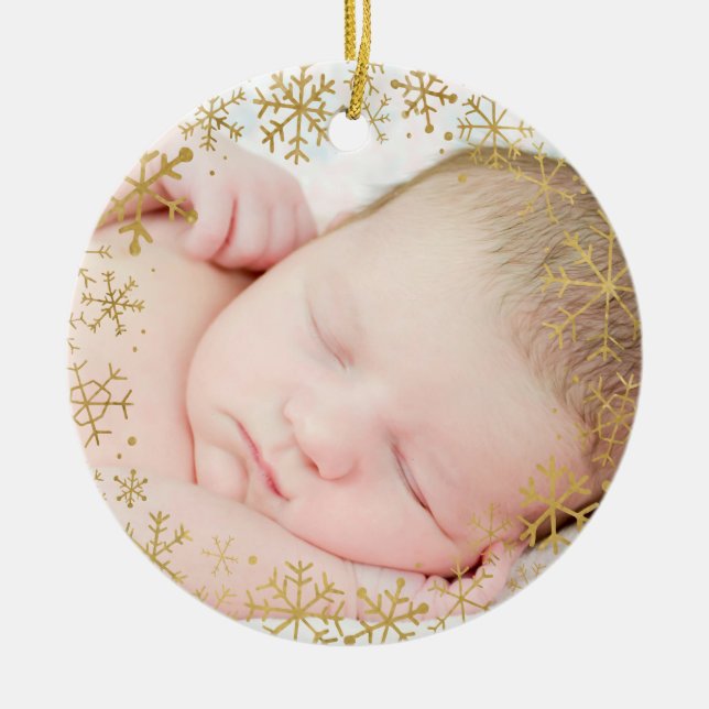 Babys första julafton Guld Snöflingor Anpassningsb Julgransprydnad Keramik (Framsidan)