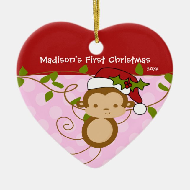 Baby's första juldekoration Flicka Santa Monkey (Framsidan)