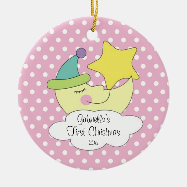 Baby's första juldekoration Rosa måne (Framsidan)