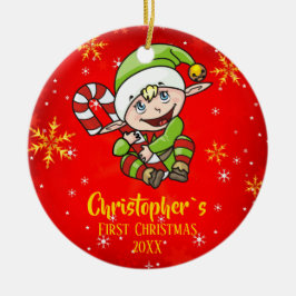 Baby's Första julen Elf Candy cane Red Julgransprydnad Keramik