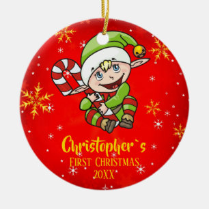 Baby's Första julen Elf Candy cane Red Julgransprydnad Keramik