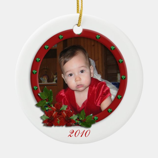 Babys Första julen, traditionella blommor Julgransprydnad Keramik (Framsidan)