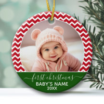 Baby's första julfoto röda chevroner gröna