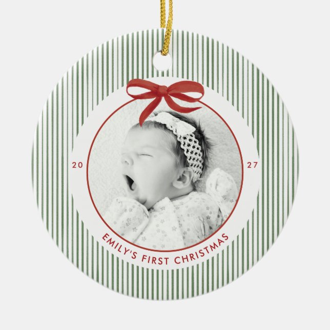 Baby's första julrandig julgransprydnad keramik (Framsidan)