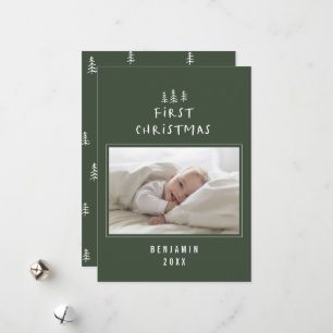 babys första jultomte elegant ritad med träd-foto julkort