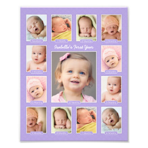 Babys första Lila Keepsakes Photo Collage Fototryck