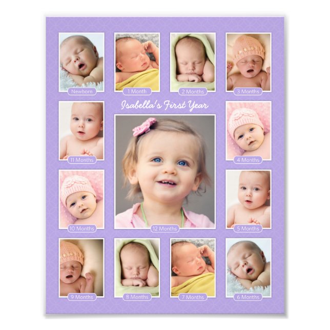 Babys första Lila Keepsakes Photo Collage Fototryck (Framsidan)