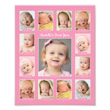 Babys första Rosa Keepsakes Photo Collage