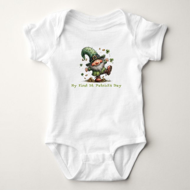 Baby's första St. Patrick's Day Dansande Leprechau T Shirt (Framsida)