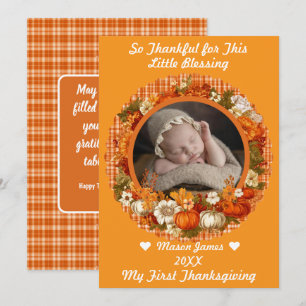 Baby's första Thanksgiving höstblomma foto Julkort