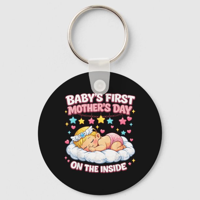 Babys Ft Mors Dag På Insidan Gravid Mam Nyckelring (Framsida)