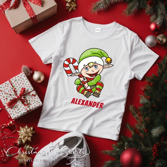Baby's jul Elf Candy cane jul T-shirt (Skapare uppladdad)