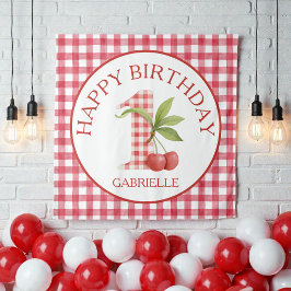 Baby's Körsbär Första Röda Gingham Födelsedag