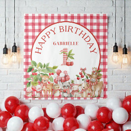 Baby's Körsbär Första Röda Gingham Födelsedag