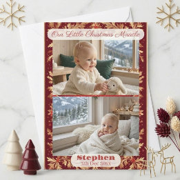 Baby's Little Christmas Miracle Red Photo Collage Julkort