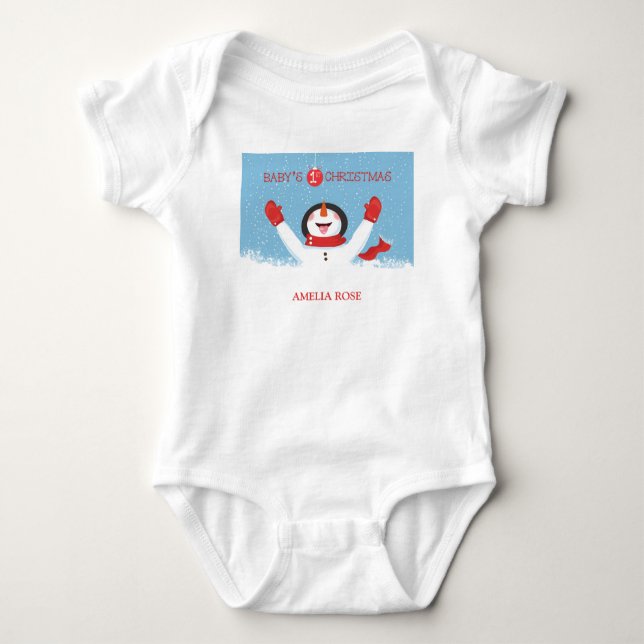 Babys Namn Första jul Snögubbe T Shirt (Framsida)