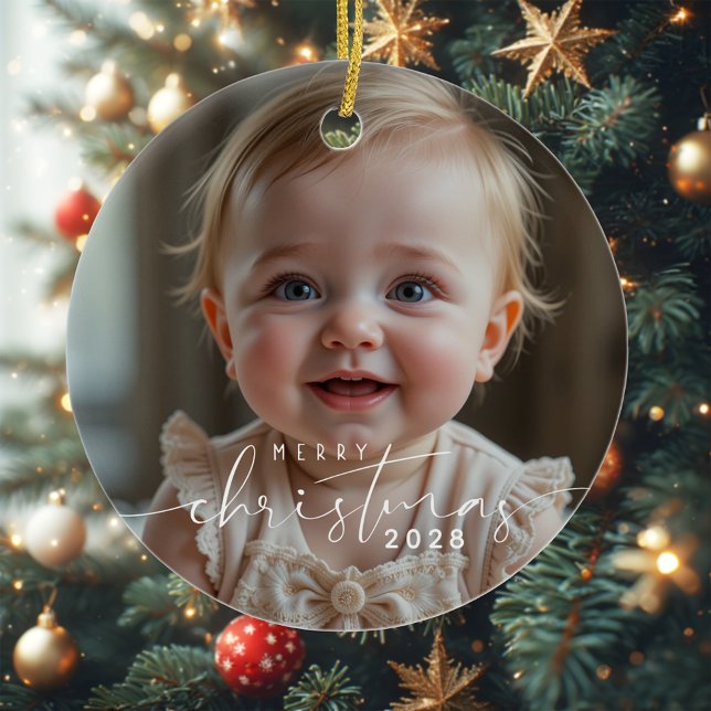 Baby's photo Merry Christmas Modern Julgransprydnad Keramik (Skapare uppladdad)