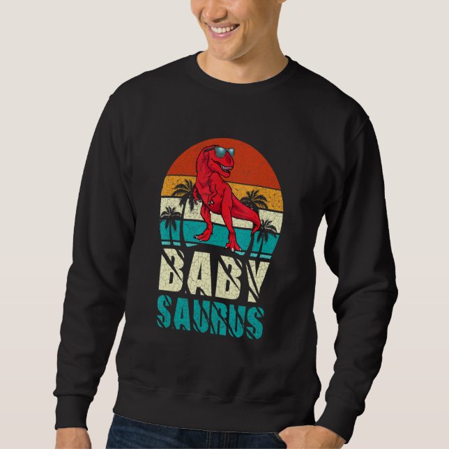 Babysaurus T Rex Dinosaur Baby Saurus Matching Fam Lång Ärmad Tröja (Framsida)